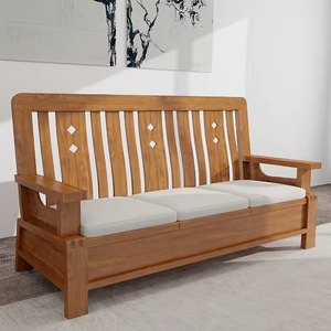 Sofá de 3 Plazas de Madera de Teca Asiática, Estilo Clásico Moderno, Sostenible y Duradero, con Almacenamiento para Sala de Estar - Product Image 1