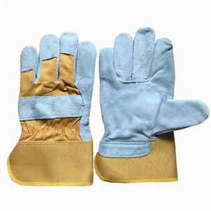 Gants de travail en cuir de vachette jaune-gris pour hommes et femmes - Gants de protection robustes avec paume et poignet rembourrés, doigts entiers, design de haute qualité, pour barbecue - Product Image 3