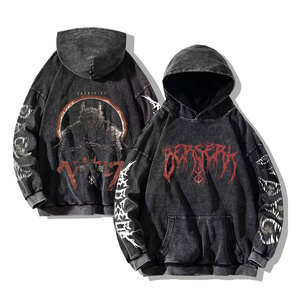Sudadera con Capucha Oversize para Hombre, Estilo Único, Última Llegada, Otoño, Poliéster/Algodón, Felpa, Color Negro, Lavado Ácido, Casual, Bordada - Product Image 4