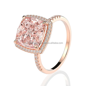 14K oro rosa acabado cojín corte moissanita diamante anillo Halo estilo aniversario y boda anillo de compromiso para mujer - Product Image 5