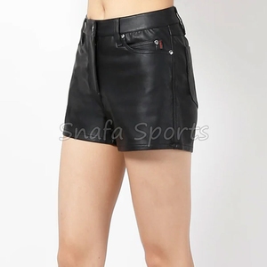 Shorts en cuir non tissé tendance pour femme, longueur genou, taille mi-haute, respirant, séchage rapide, fermeture éclair, poches, tenue décontractée - Product Image 4