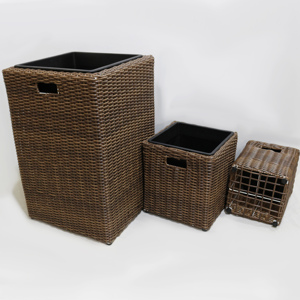 Ensemble de 3 jardinières carrées en rotin synthétique PE tressé, écologiques, durables, pour l'extérieur, avec doublure intérieure en plastique - Product Image 1