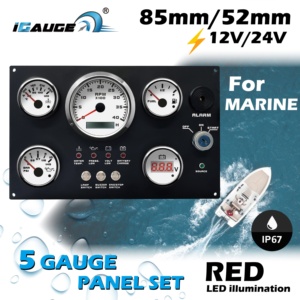 แผงหน้าปัดเครื่องยนต์ 85 มม. 52 มม. ชุดแผงหน้าปัด 5 เกจ หน้าปัดสีขาว ไฟ LED สีแดง 12V 24V สำหรับเรือเดินทะเล J1939 - Product Image 2