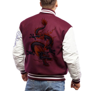 Veste de sport pour homme en marron et blanc avec broderie de tigre, patch floral et motif tourbillon bleu, vêtement décontracté pour l'automne - Product Image 4