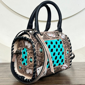 Petit sac Speedy en cuir de vache travaillé à la main, sac à main western avec motif de cartes à jouer, sacs de voyage de haute qualité pour femmes - Product Image 4