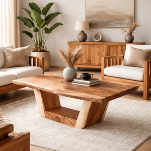 Mesa de Centro de Lujo con Patas en U de Madera Maciza de Suar Orgánica con Borde Natural para Sala de Estar Moderna, Muebles para Proyectos Hoteleros - Product Image 5