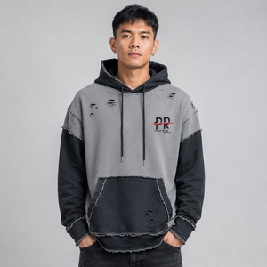 Sudadera con capucha para hombre, estilo desgastado, con tela suave, diseño moderno, ajuste cómodo, costuras duraderas y estilo urbano moderno para uso diario. - Product Image 1