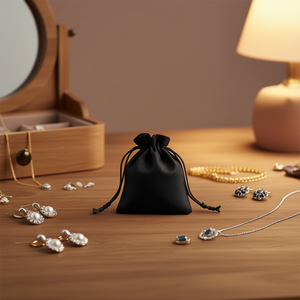 ILAN Gift Bag 15x20cm Black <b>Drawstring</b> <b>Pouch</b> For Jewelry Storage - Product Image 3