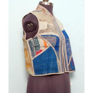 Gilet en coton tricoté vintage pour femme, style indien patchwork, multicolore, respirant, épaisseur standard, pour l'hiver - Product Image 4