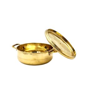 Casserole en laiton de luxe artisanale de qualité supérieure, 10,5 pouces, robuste, avec poignées et couvercle, design élégant et épais, laiton véritable de Thaïlande - Product Image 4