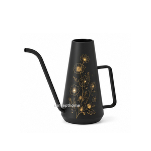 Regadera de Metal Negra con Diseño Floral Dorado, Duradera para Uso en Jardinería - Product Image 1