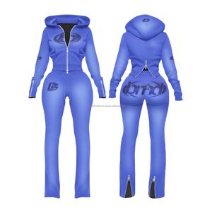 ชุดเซ็ทวอร์มผู้หญิงแบบสองชิ้น เสื้อฮู้ดและกางเกงวอร์มขายาวเหนือเข่า สีพื้น แบบสวมใส่สบาย เหมาะสำหรับวิ่งจ๊อกกิ้ง - Product Image 5