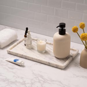 Marble Tray for Bathroom Countertop, Kitchen Counter, or Catchall - 13" x 7½" Large Vanity Tray for Skincare or <b>Perfume</b> - Product Image 4