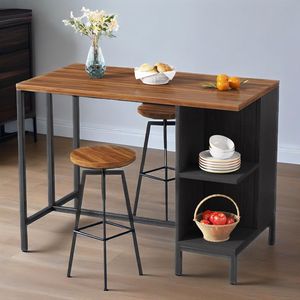 Set Tavolo da Cucina con 2 Sgabelli e Ripiani Aperti, Arredamento Industriale per Cucina e Appartamento - Product Image 2