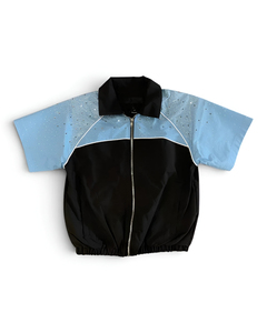Custom Stitched Zip Lightweight Nylon Tracksuit Men Regular Fit Winter Windproof Rhinestone Windbreaker Short <b>Set</b> Two Piece - Product Image 5