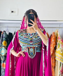 Elegant Traditional Gown Mirror Work Afghan Kuchi Dress Bodice Sheer Chiffon Sleeves Showcasing Regal Ethnic Afghan Kuchi Dress - Product Image 5