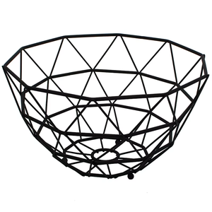 Corbeille à fruits géométrique nordique en fil métallique, panier de rangement creux en fer noir, présentoir de comptoir de cuisine pour pain et snacks, pièce maîtresse - Product Image 1