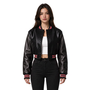 Custom womens letterman varsity jacket wool body <b>leather</b> sleeves boutique wholesale low MOQ supplier - Product Image 6