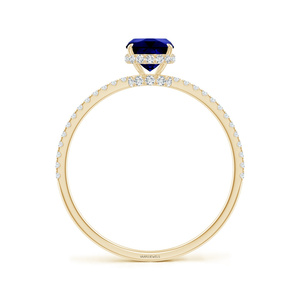 Bague de fiançailles et de mariage en saphir taille coussin avec bande pavée de diamants brillants en or 10K 14K 18K et argent 925 935 - Product Image 4