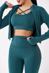 <b>Womens</b> Three Piece Workout Outfit Featuring Performance Jacket Comfortable Sports Bra and High Waist Stretch <b>Leggings</b> - Product Image 5