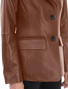OEM Wholesale High Quality Women's Lambskin Brown <b>Leather</b> <b>Blazer</b> Fitted <b>Leather</b> <b>Jacket</b> Custom Logo Colors Women's <b>Jackets</b> - Product Image 4