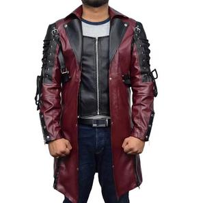 Unisex Burgundy PU Leather Regular Biker <b>Jacket</b> Stand Collar Zipper Closure Solid Color Windproof <b>Gothic</b> Moto Style Winter Wear - Product Image 1