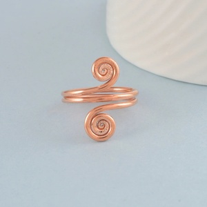Antique Creation Handcrafted <b>Wire</b> Art Spiral Band Love Style Adjustable Copper Ring with Geometric Swirl Design - Product Image 1