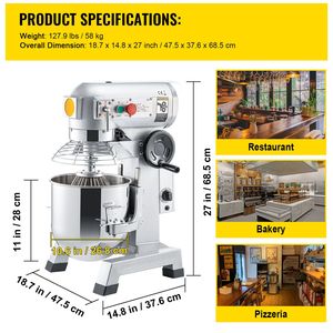 Impastatrice Elettrica Commerciale 500W con Ciotola in Acciaio Inox da 15Qt e Funzione Timer, Mixer Alimentare Professionale per Uso Intensivo - Product Image 5