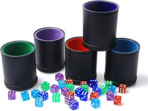 PU Leather <b>Dice</b> Cup Set Round Game Cup with 5 Standard <b>Dice</b> Felt Lining Silent Rolling for Party Board Games - Product Image 4