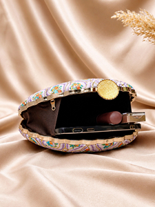 Lavender Designer Embroidery Party <b>Clutch</b> Elegant Evening Handbag for Women <b>Wedding</b> and Party Use - Product Image 3