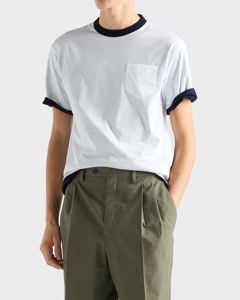Camiseta de algodón reversible para hombre, corte regular, con ribete en contraste, bolsillo en el pecho, cuello redondo, manga corta, color liso, transpirable - Product Image 2