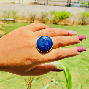 แหวนพลอย Lapis Lazuli แหวนเงินสเตอร์ลิงหินสีฟ้าหรูหราเครื่องประดับ Boho - Product Image 2