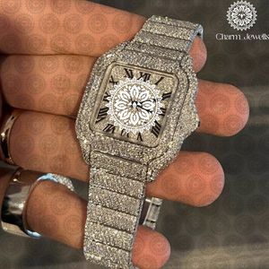 Charm Jewellis Montre de luxe en acier inoxydable avec diamants, analogique, à quartz, 36 mm, fermoir pliant, unisexe - Product Image 5