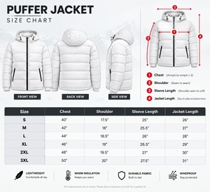 <b>White</b> Hooded <b>Puffer</b> <b>Jacket</b> <b>Men</b> Down Alternative Winter Coat Zip Up Regular Fit With Pockets - Product Image 6