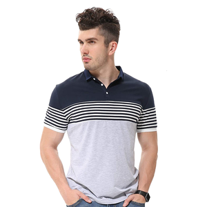 เสื้อโปโลสำหรับผู้ชายผ้าฝ้าย100% ทรงสลิมฟิตแขนสั้นลายทางสีทึบ - Product Image 1