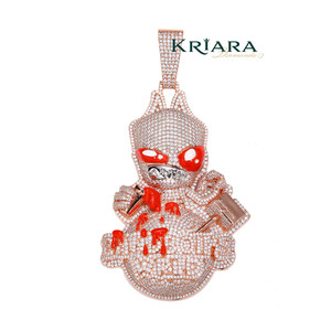 Pendentif en argent 925 plaqué or rose, motif dessin animé avec yeux rouges et détails sanglants, diamant de laboratoire, thème hip-hop unisexe - Product Image 1