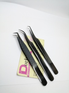 Black Eyelash Extension Tweezers <b>Plain</b> & Diamond Grip Lash Tweezers Custom Logo Professional Sustainable Fiber Tip Tweezer Set - Product Image 2