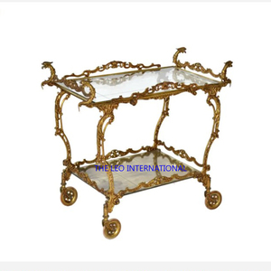 Chariot de service 3 niveaux en métal et bois de haute qualité pour intérieur/extérieur, chariot de rangement avec structure en fer pour salon - Product Image 4
