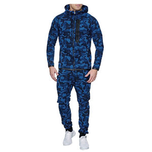 Men’s Blue Camo Print Tracksuit Set <b>Hooded</b> <b>Zip</b> Up Jacket & Slim Jogger Pants Casual Athletic Sportswear Custom OEM Wholesale - Product Image 5