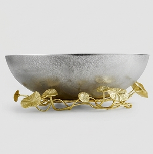 METAL WAVE Bol à fruits en métal nickel antique de style américain, écologique, avec base florale en verre et acier, pour soupes, salades et dattes - Product Image 4