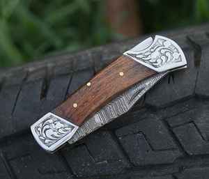 Cuchillo Plegable de Acero de Damasco Hecho a Mano de Alta Calidad Premium para Acampar al Aire Libre, Cuchillo de Supervivencia con Logotipo, Cuchillo Utilitario EDC - Product Image 2