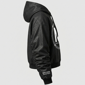 Sweat à capuche empilé enduit ONYX MALUZA Industries – Pullover streetwear premium, mode urbaine de luxe, 100 % coton, édition hiver noire - Product Image 3