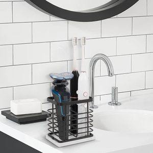 Modern Black Metal Toothbrush <b>Holder</b> with Marble Base Bathroom Countertop Organizer <b>Toothpaste</b> and Electric Toothbrush Storage - Product Image 3