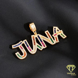 Colgante de Letra GRABBY con Diamantes de Moissanita de Lujo y Acentos de Piedras de Colores, Diseño de Palabra Personalizada Brillante, Joyería de Moda Hip Hop - Product Image 2