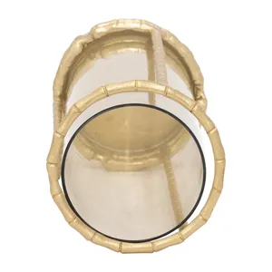 Gold Bamboo Style <b>Lantern</b> Candle Holder with Clear Glass Panel and Heat Resistant Base for Home Decoration - Product Image 4