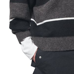 Pull Polo Tricoté Rayé pour Homme, Col Contrastant, Manches Longues, Gris Anthracite, Décontracté, Hiver, Mélange Coton Doux, OEM - Product Image 5