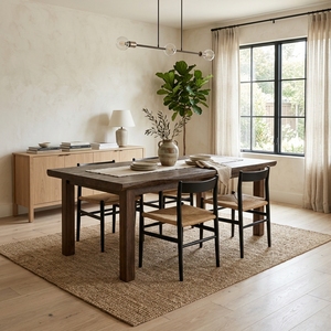 Table à manger rectangulaire en teck massif, finition brun noyer foncé, mobilier de cuisine moderne minimaliste, grand ensemble de table de cuisine - Product Image 4