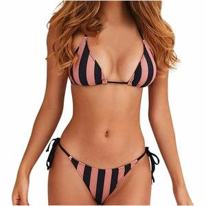 Conjunto de bikini de dos piezas para mujer con parte inferior de cintura alta y relleno extraíble, traje de baño sexy, ropa de playa con estampado, secado rápido, impermeable - Product Image 1