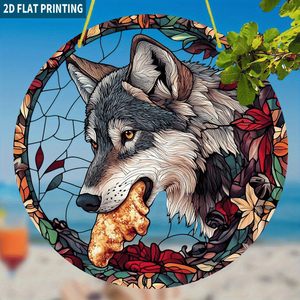 CIFbuy Decorazione Murale Floreale Autunnale Bohemien con Lupo in Acrilico, Tessuta a Mano, Verticale, per Arredamento Casa, Regalo di Ringraziamento, Servizio di Ritiro - Product Image 1