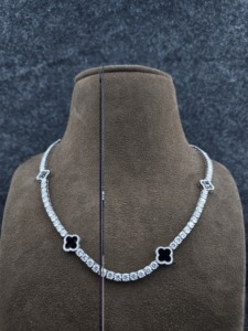 Women's 925 <b>Silver</b> Moissanite <b>Choker</b> Necklace Round Brilliant Cut Flower Design Rhodium Plated Classic Style Everyday Wear - Product Image 5